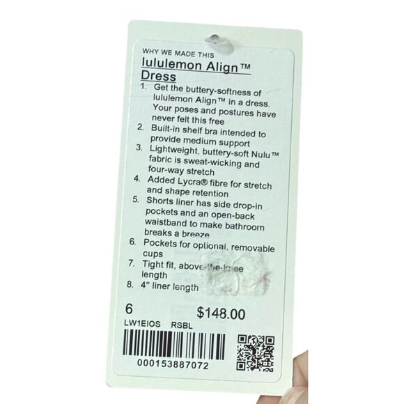 Lululemon Align Dress Size 6 With Built-In Bra & Shorts Nulu W1EIOS RSBL NWT - Picture 5 of 16